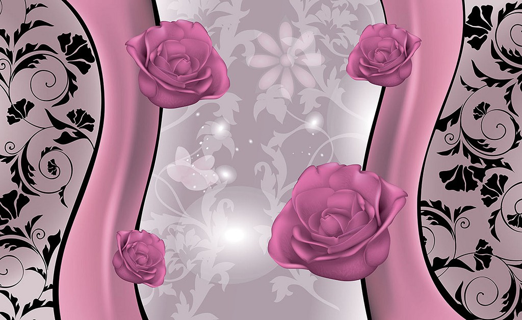 Флізелінові фотошпалери передпокій 416x254 см Рожеві троянди на світлому фоні (1241VEXXXL)+клей