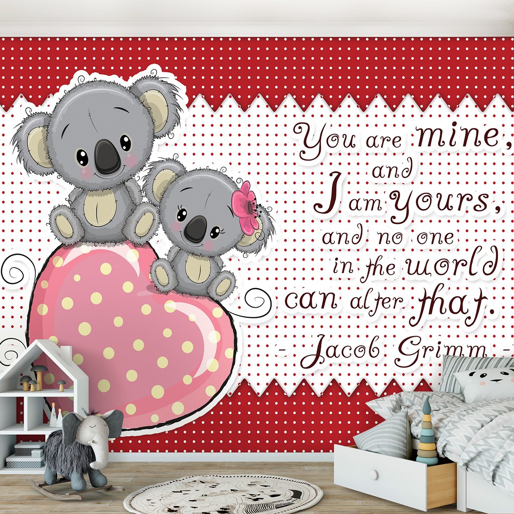 Буквы флизелиновые детские фотообои 460x300 см Мишки Тедди на сердце для девочки (12526V12) +клей