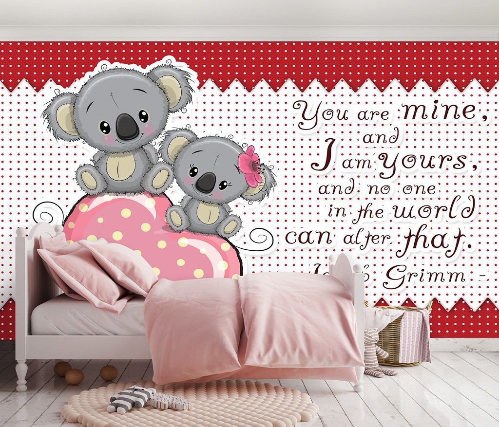 Сердечки флизелиновые фотообои Мишки Тедди для девочки (12526V)+клей