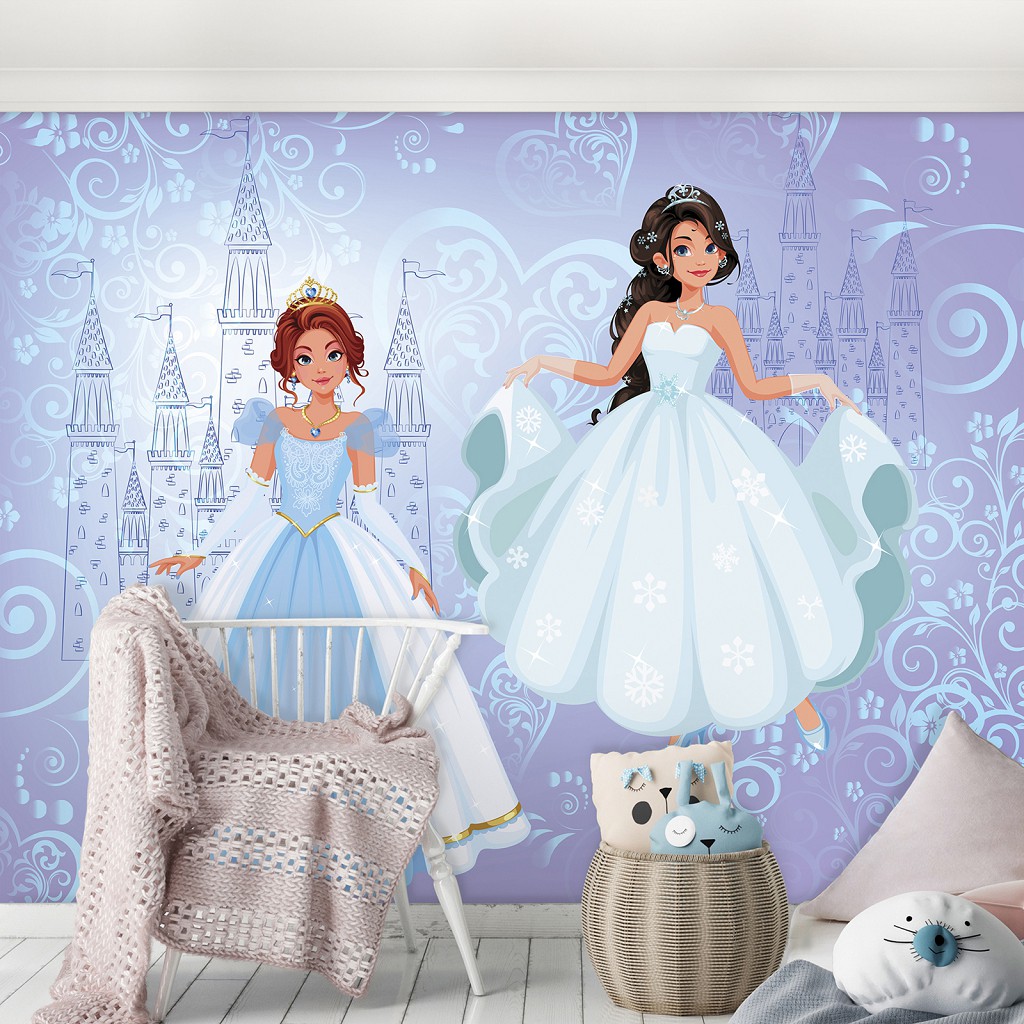 Флизелиновые фотообои для девочек принцессы 368x254 см Голубая сказка для детей (12527V8) +клей