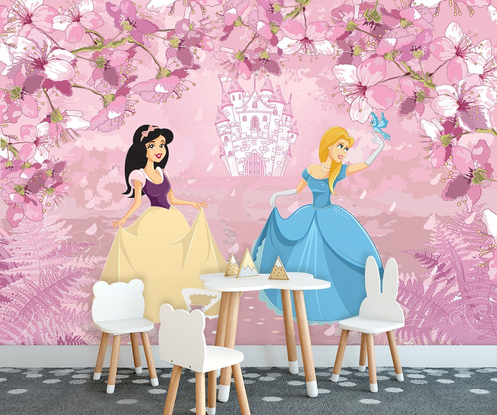 Флизелиновые фотообои для спальни 368x280 см Для детей Принцессы Девочки Сказка (12531V10) +клей