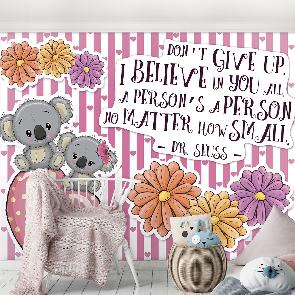 Флизелиновые детские фотообои для девочек 520x318 см Мишки цветы и сердечки (12534VEXXXXXL) +клей