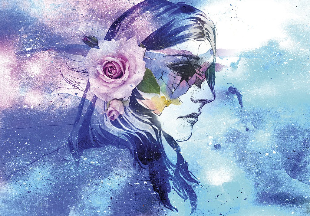 Флизелиновые фотообои цветы 416x254 см Женщина с розой на картине (12568VEXXXL) +клей