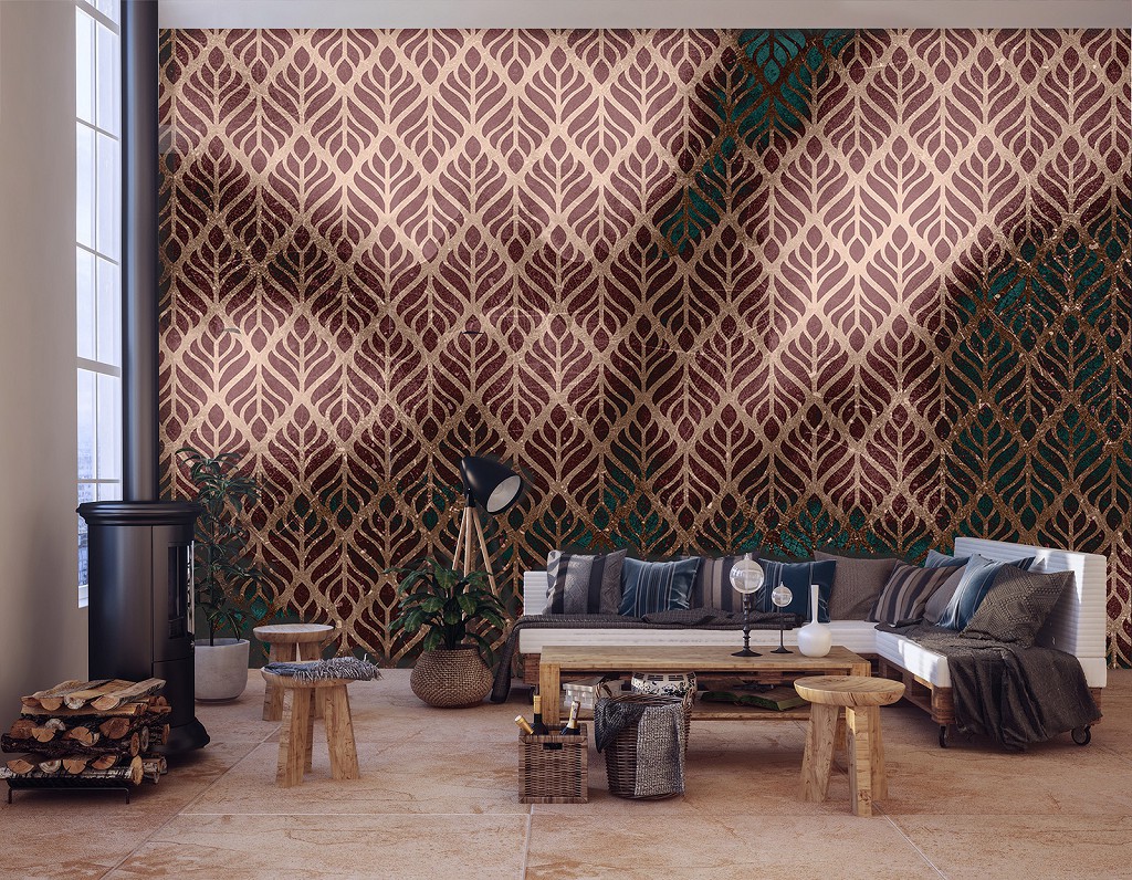 Флизелиновые фотообои для кухни 520x318 см Геометрия турецкий листовой узор (12576VEXXXXXL) +клей