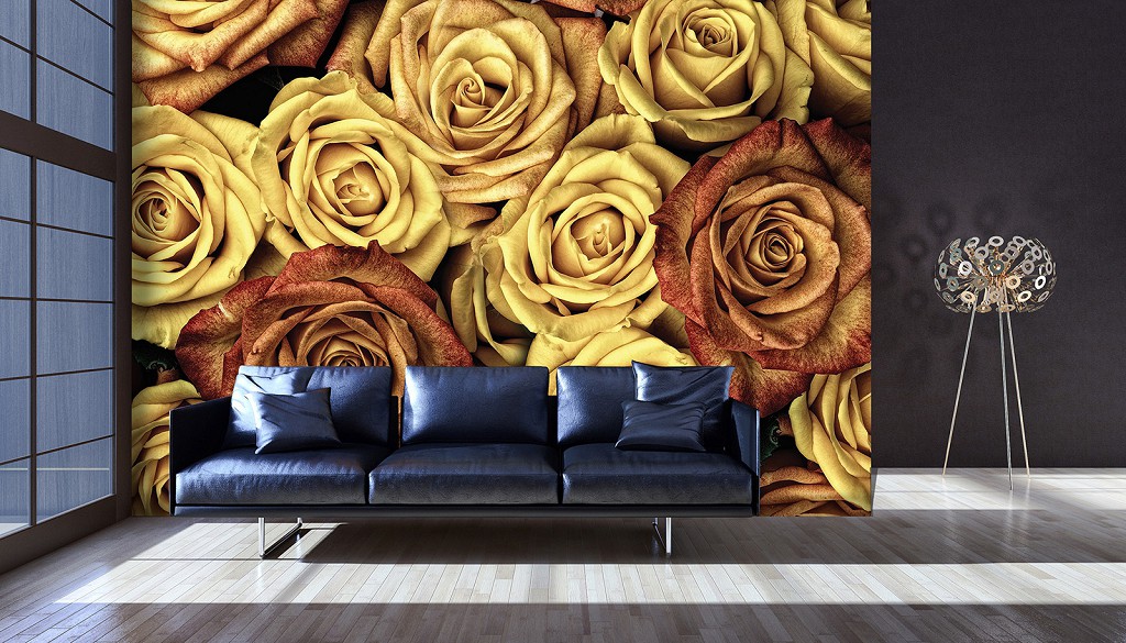 Флізелінові фото шпалери з квітами на стіну 254x184 см Великі Чайні Троянди Вінтаж (12579V4)+клей