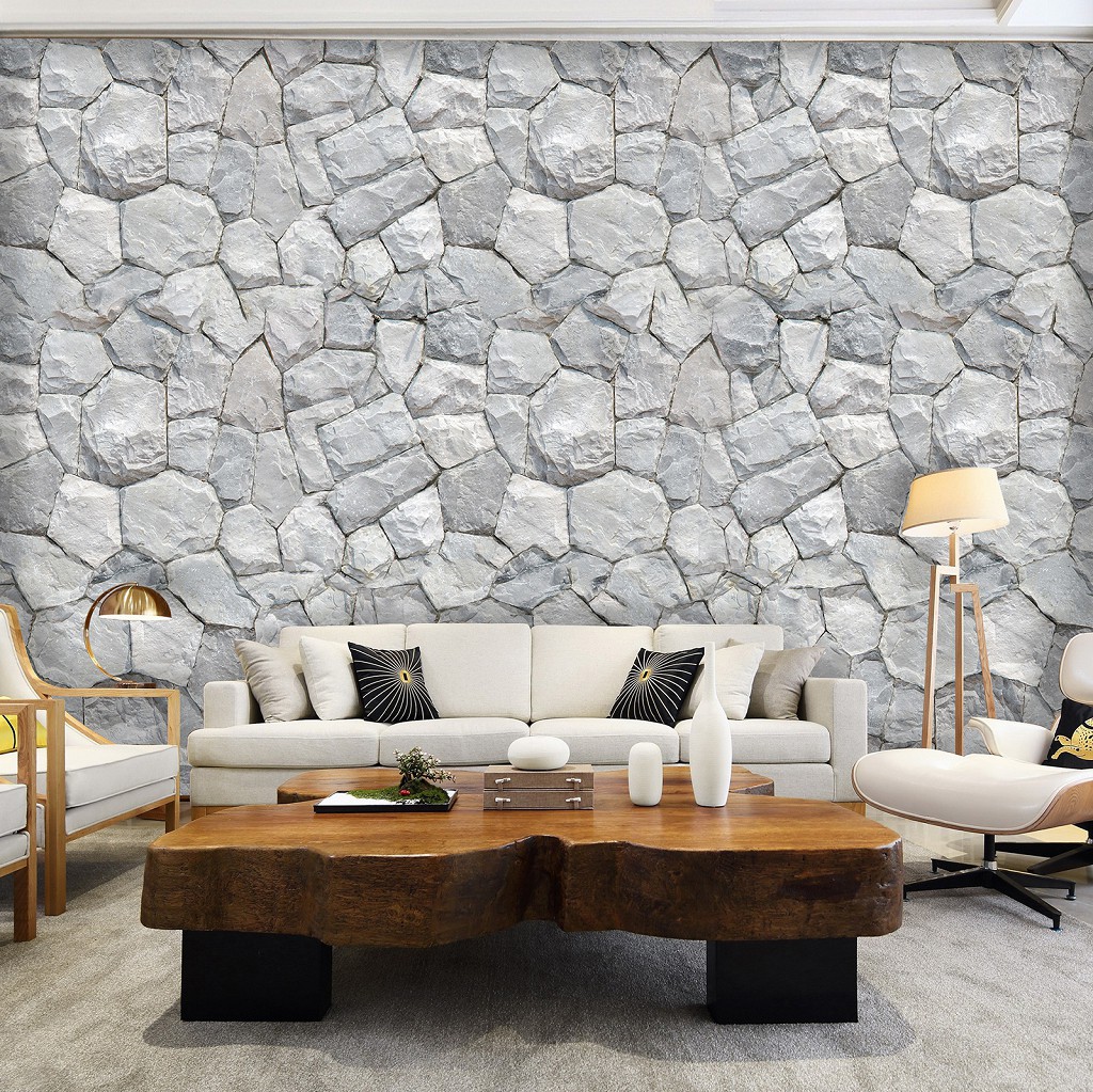 Флізелінові 3д фотошпалери 460x300 см Сіра кам'яна стіна (12580V12) +клей