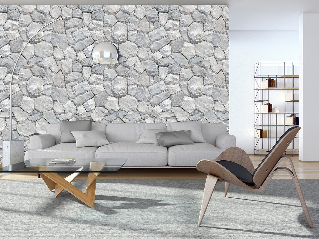 Флізелінові фотошпалери під камінь на кухні Сіра кам'яна стіна (12580V)+клей