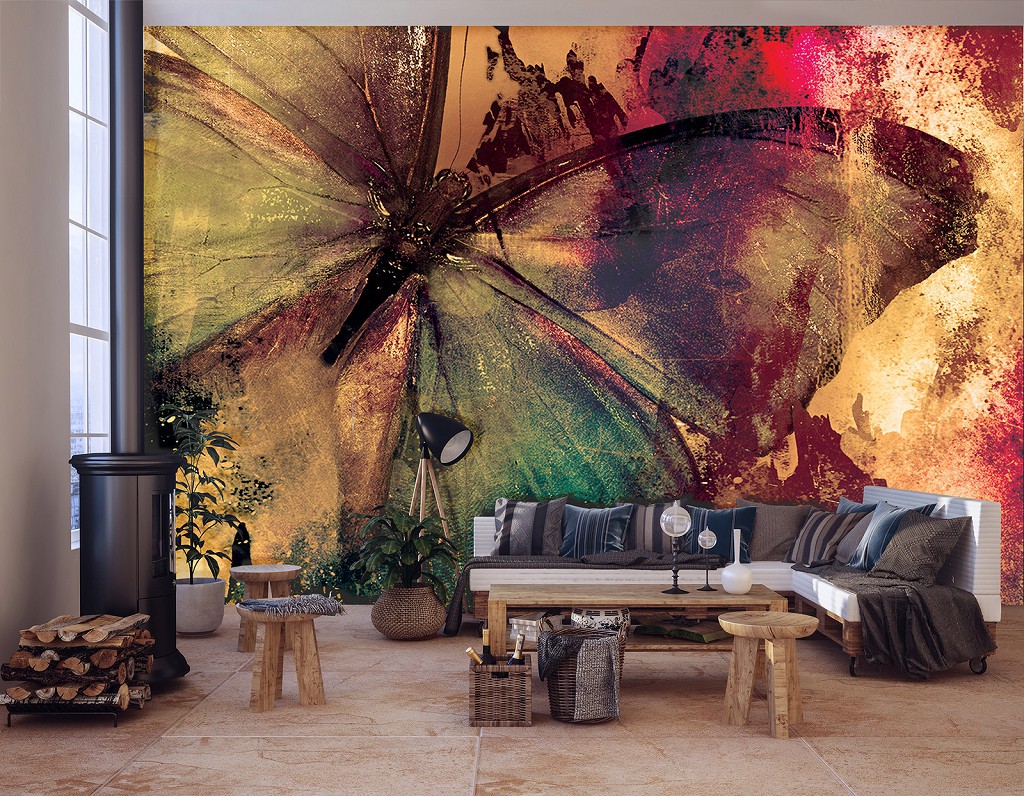 Флизелиновые фотообои 368x254 см Большая бабочка на разноцветном фоне (12586V8) +клей