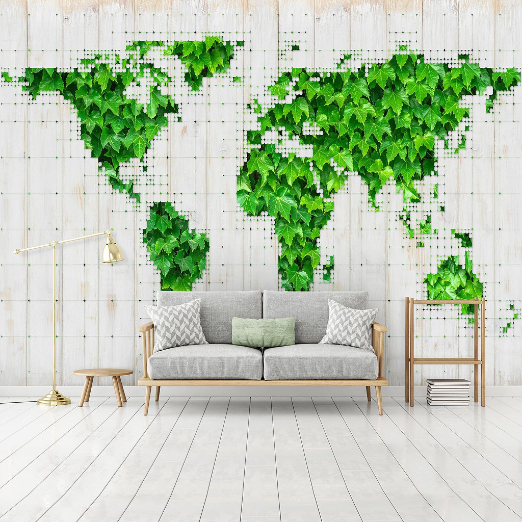 Абстракция флизелиновые фотообои на стену Зеленая карта мира (12594V)+клей