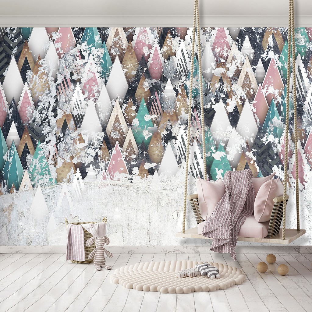 Абстракция флизелиновые фотообои на стену 368x280 см геометрические треугольники на бетоне (12597V10) +клей