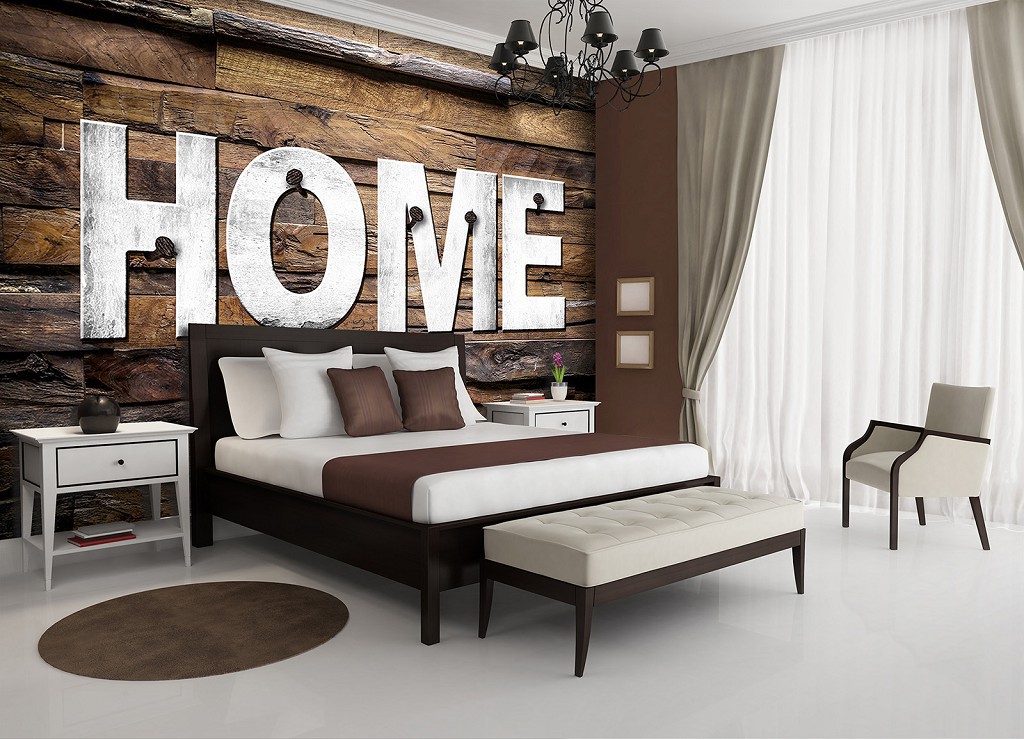Флізелінові фото шпалери на стіну з написом 254x184 см Напис HOME на дошках (12598V4)+клей