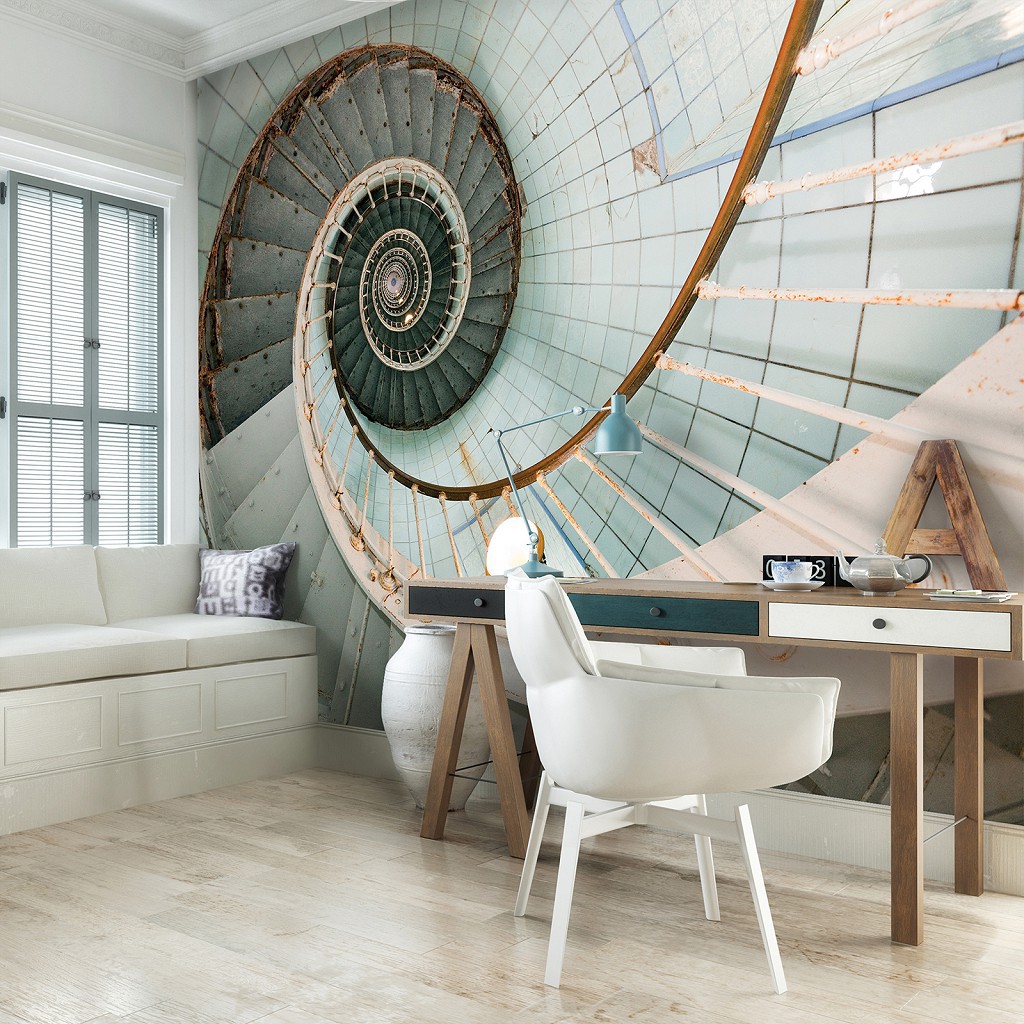 Флизелиновые фото обои архитектура 254x184 см 3Д винтовая лестница в башне (12615V4)+клей