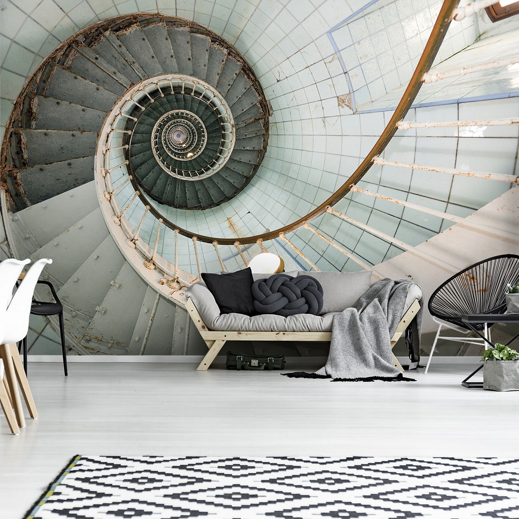 Флизелиновые фото обои архитектура 368x254 см 3Д винтовая лестница в башне (12615V8)+клей