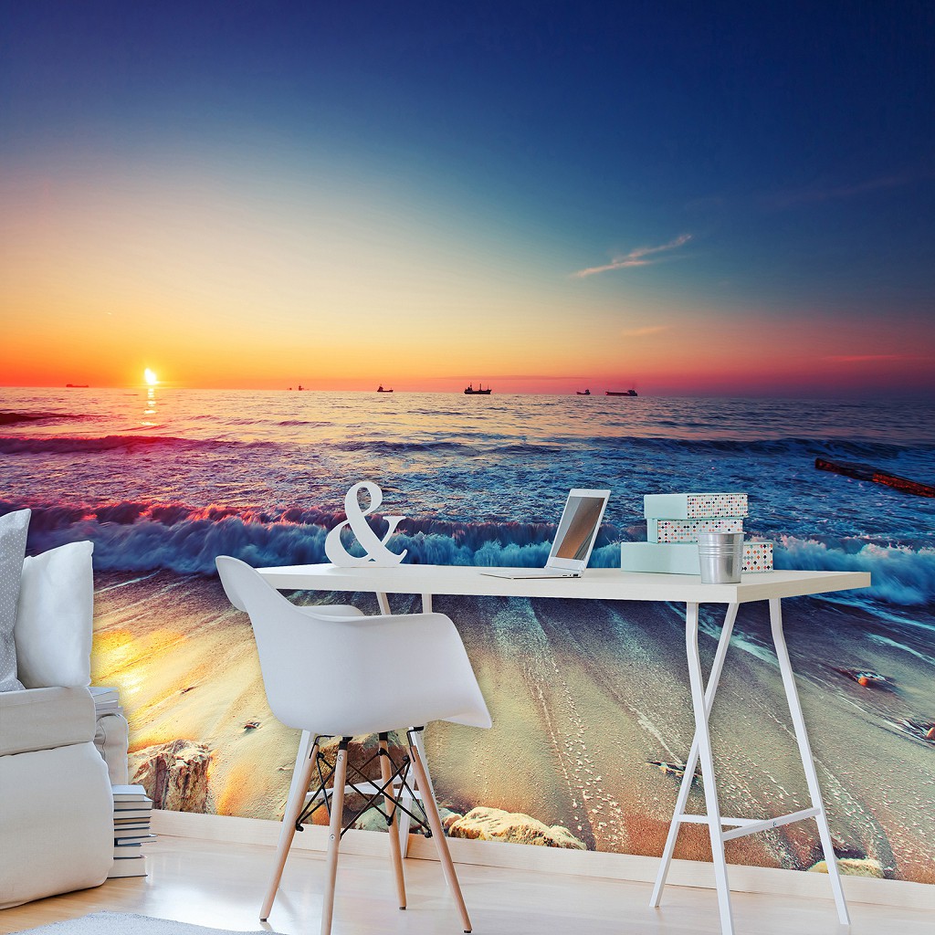 Пейзаж море флизелиновые фотообои 312x219 см 3D Ландшафт Закат на пляже (12623VEXXL) +клей