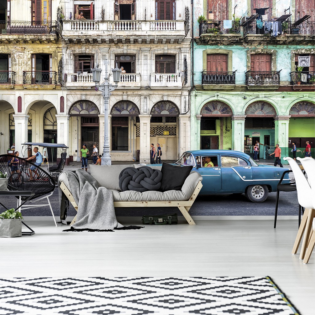 Флизелиновые фотообои город 312x219 см 3D Улица в Гаване (12630VEXXL)+клей