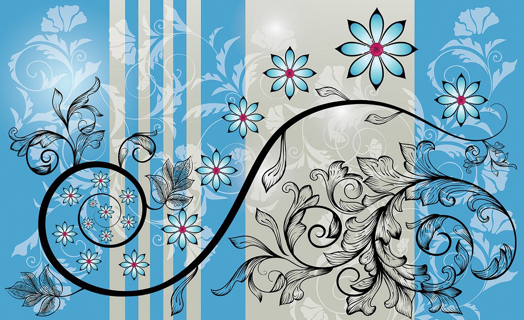 Флізелінові фотошпалери в інтер'єрі передпокої 312x219 см Сині квіти та чорні стебла на блакитному тлі (1263VEXXL)+клей