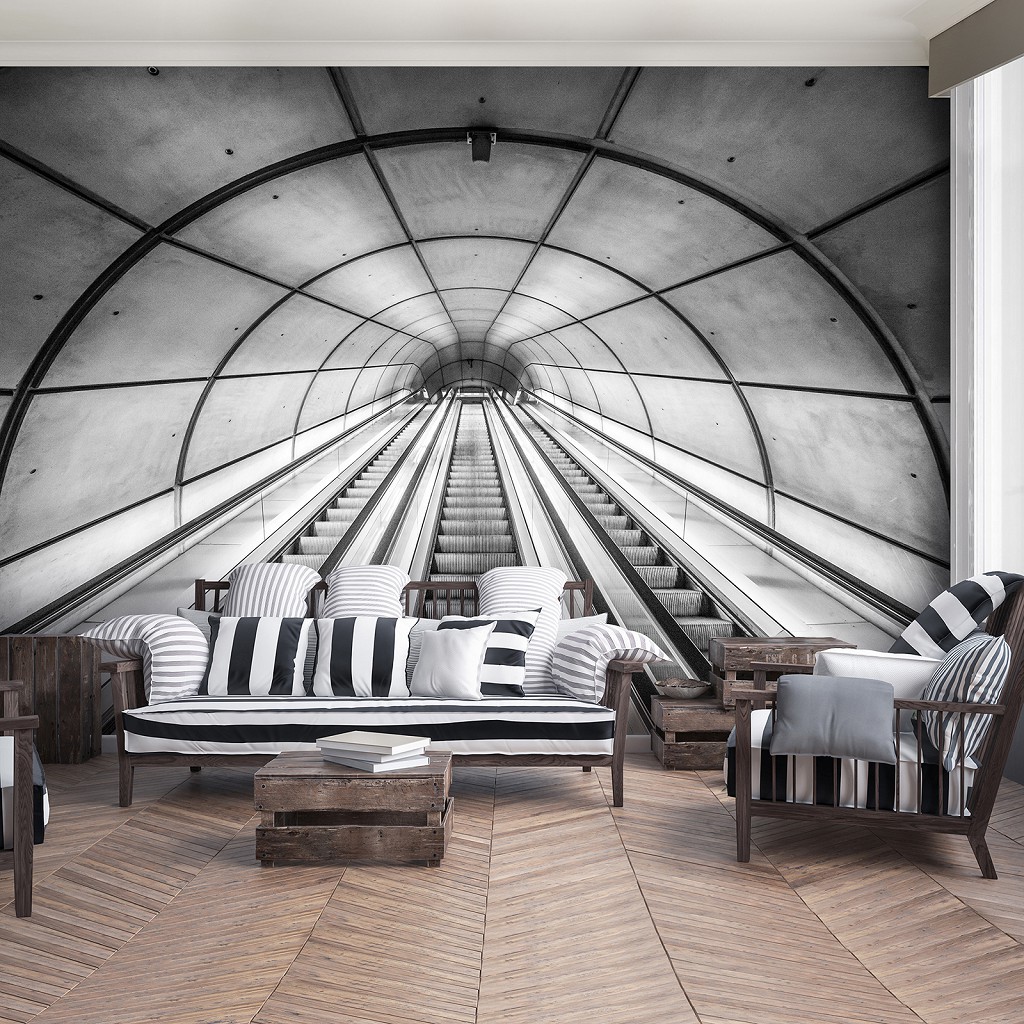 Фотообои флизелиновые 312x219 см 3D Черно-белый тоннель в метро (12643VEXXL)+клей
