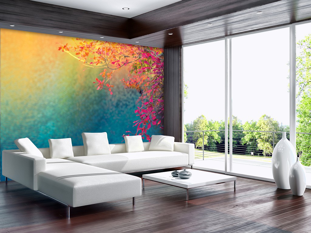 Флізелінові фото шпалери 254x184 см Осіннє листя над водою (12647V4)+клей