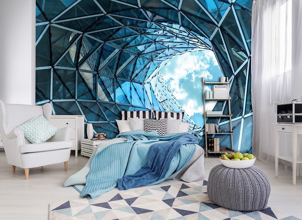 Флізелінові фотошпалери хмари 368x254 см 3D Великий отвір у сучасній будівлі (12648V8) +клей