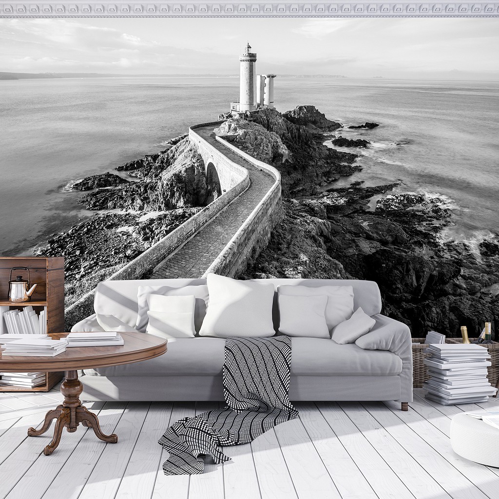 Флизелиновые 3д фотообои море 416x290 см Черно-белый маяк (12660VEXXXXL) +клей