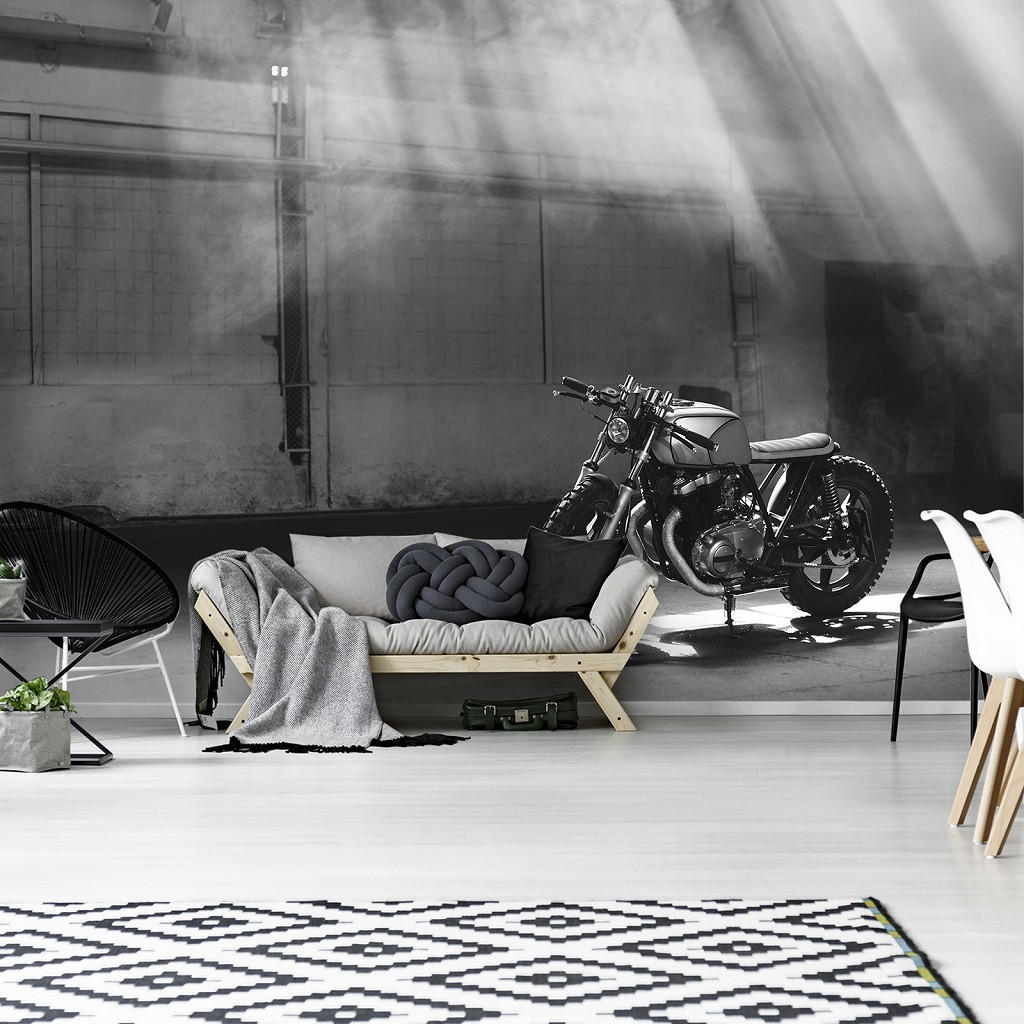 Фотообои флизелиновые 368x254 см 3D Черно-белый мотоцикл (12676V8)+клей