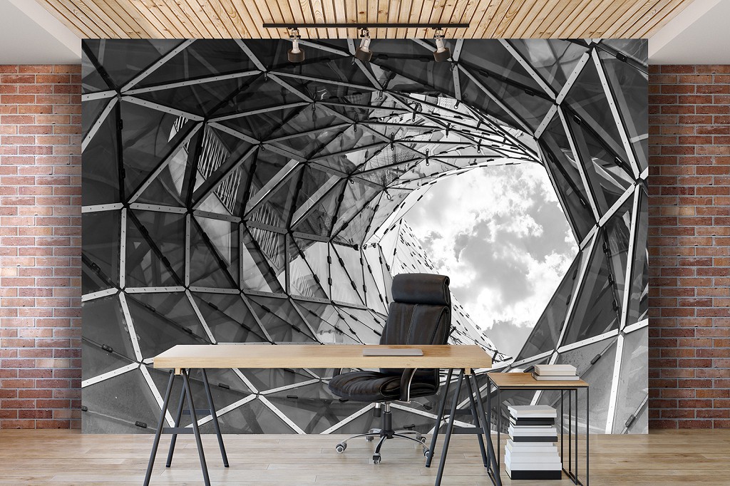 Флизелиновые фотообои город 254x184 см 3D Черно-белое огромное отверстие в здании (12677V4)+клей