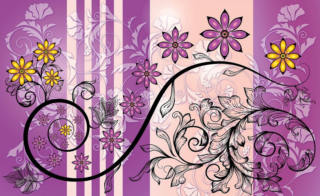 Флізелінові фотошпалери в інтер'єрі кухні вітальні 312x219 см Жовті та рожеві квіти на рожевий фон (1268VEXXL)+клей