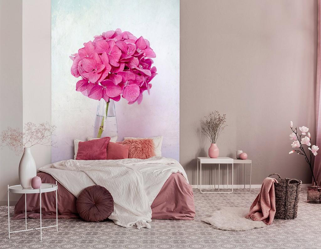 Флізелінові фото шпалери з квітами на стіну 184x254 см Рожева гортензія (12692V4A)+клей
