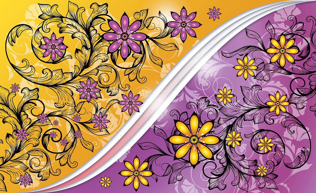 Флизелиновые фотообои в гостиную 254x184 см Желтые и розовые цветы (1269V4)+клей