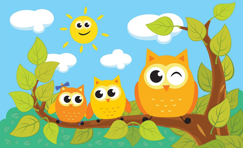 Флизелиновые фотообои в детскую комнату для мальчика 254x184 см Детские Совы (1272V4)+клей