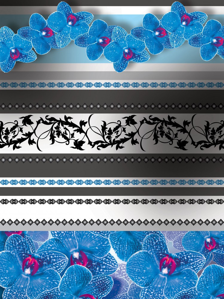 Флізелінові фотошпалери в спальню 184x254 см Смугастий візерунок з синіми орхідеями (1278V4A)+клей