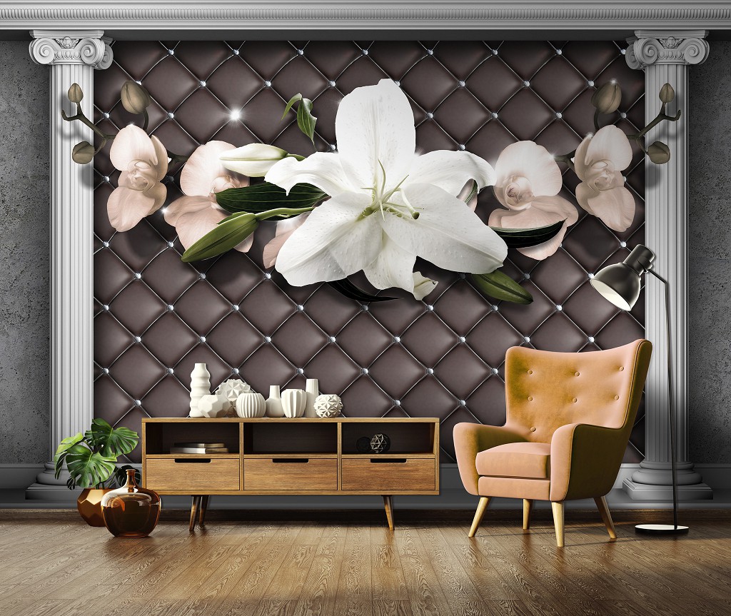 Флізелінові фотошпалери 416x254 см 3Д Стіна з колонами та квітами (12791VEXXXL) +клей