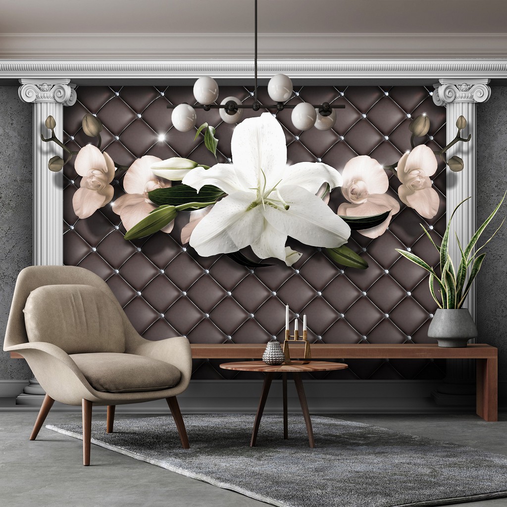 Флізелінові фотошпалери 368x280 см 3Д Стіна з колонами та квітами (12791V10) +клей