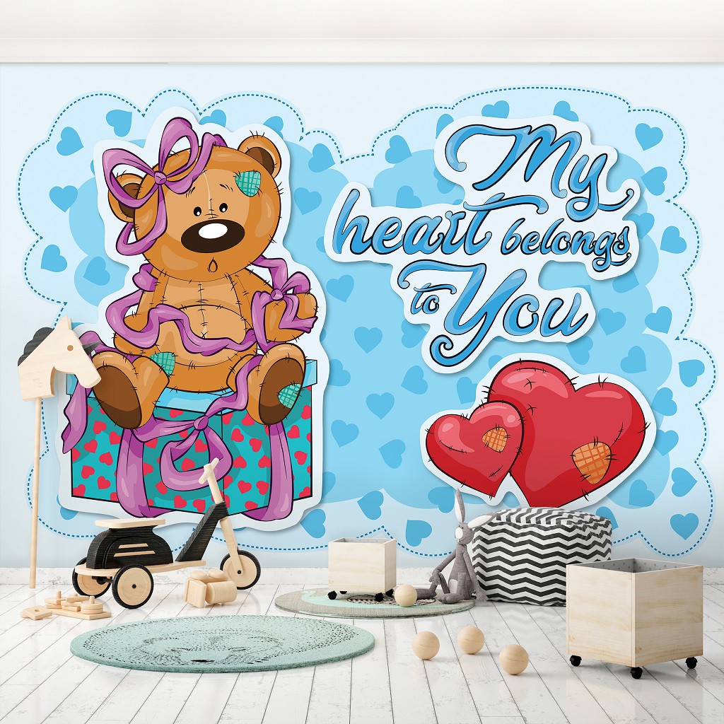 Флизелиновые детские фотообои для маленьких 368x280 см Тедди мишка Мое сердце принадлежит тебе (12800V10) +клей
