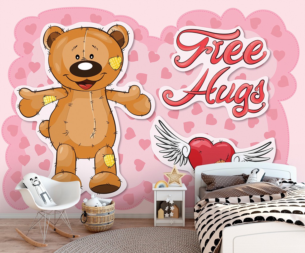 Тедді ведмедики флізелінові дитячі фотошпалери для маленьких 368x254 см Вільні обійми (12802V8) +клей