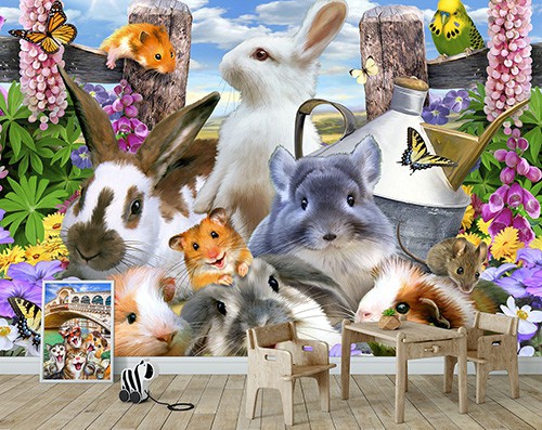 Флізелінові фото шпалери тварин 368х254 см Веселе селфи тварин (12875V8)+клей