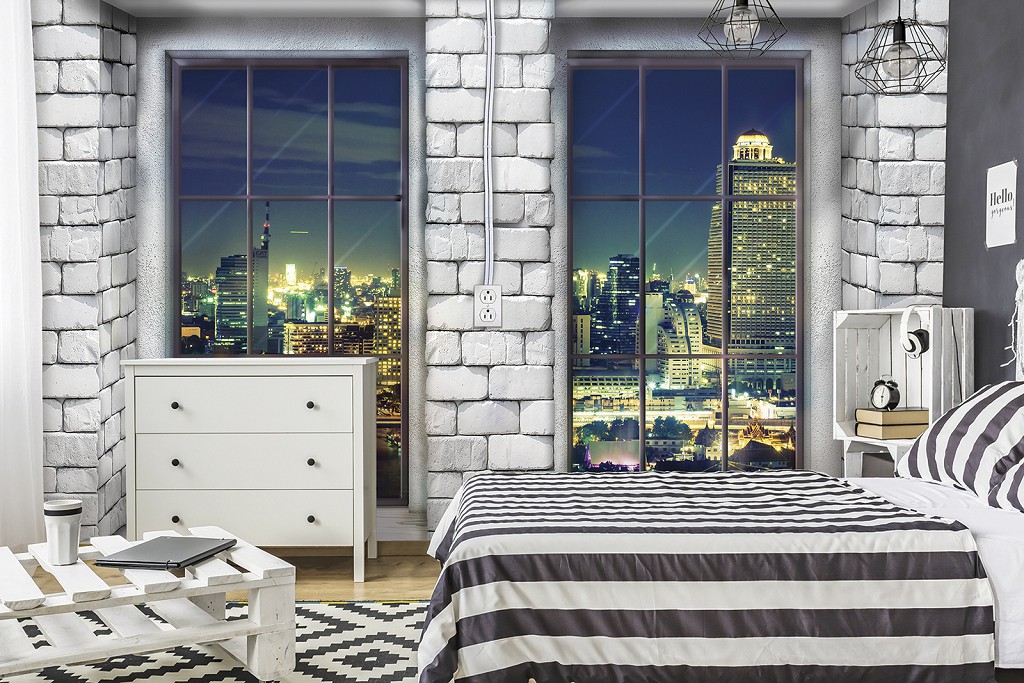 Фотошпалери 3D 368x254 см Нічне місто за вікном 12983P8+клей