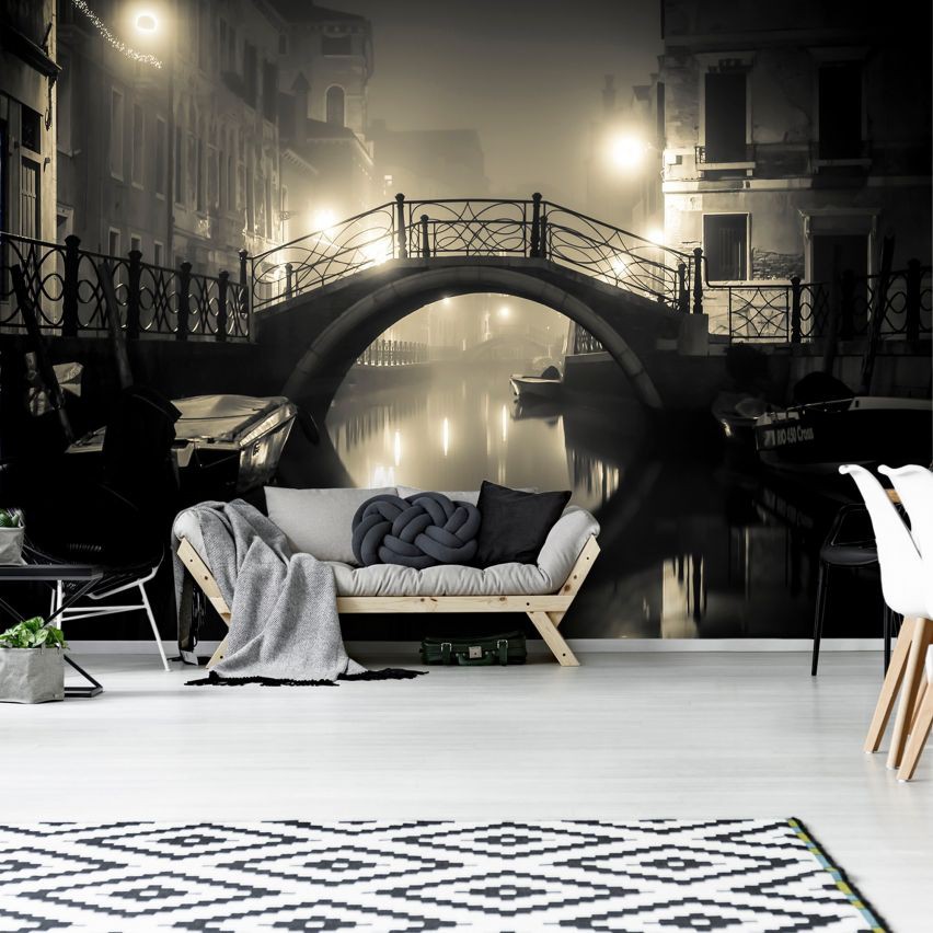 Флизелиновые черно-белые фотообои городов мира 312x219 см Канал в Венеции ночью (12992VEXXL) +клей