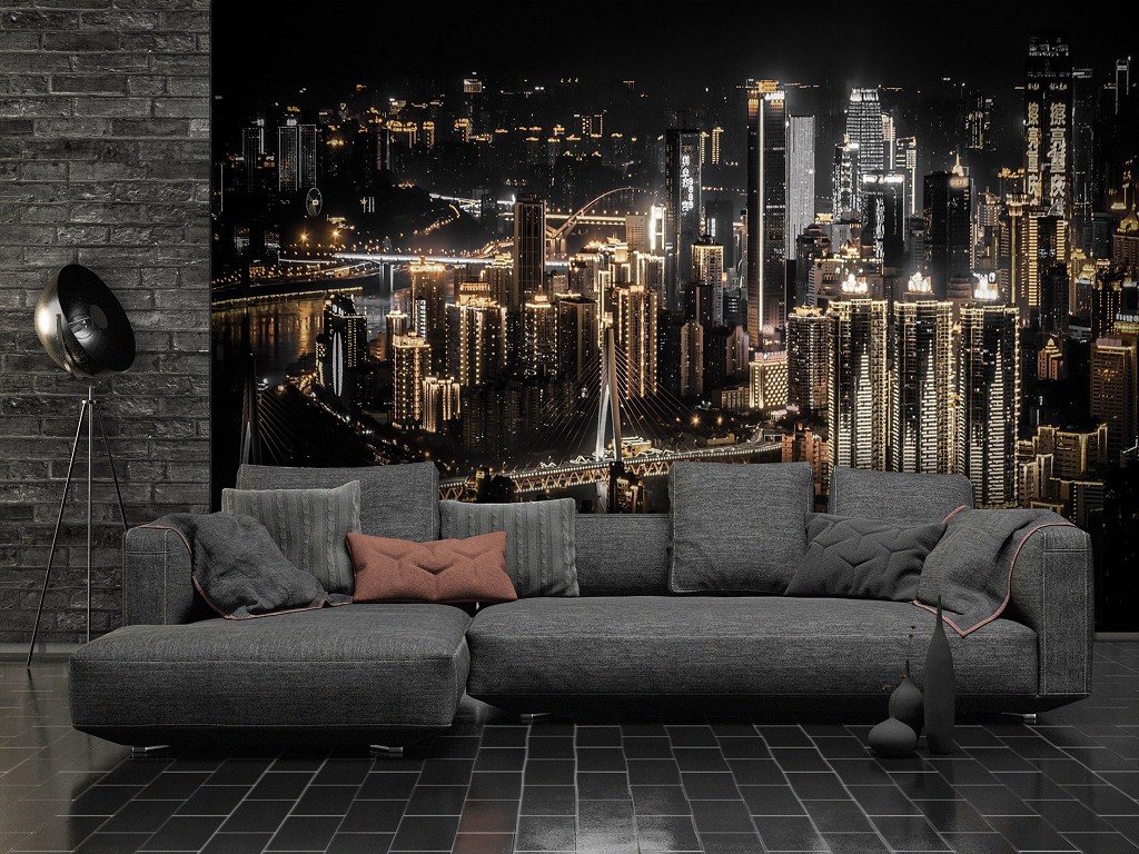 Флізелінові фотошпалери на кухню 368x254 см 3D Гарне нічне місто (12998V8) +клей