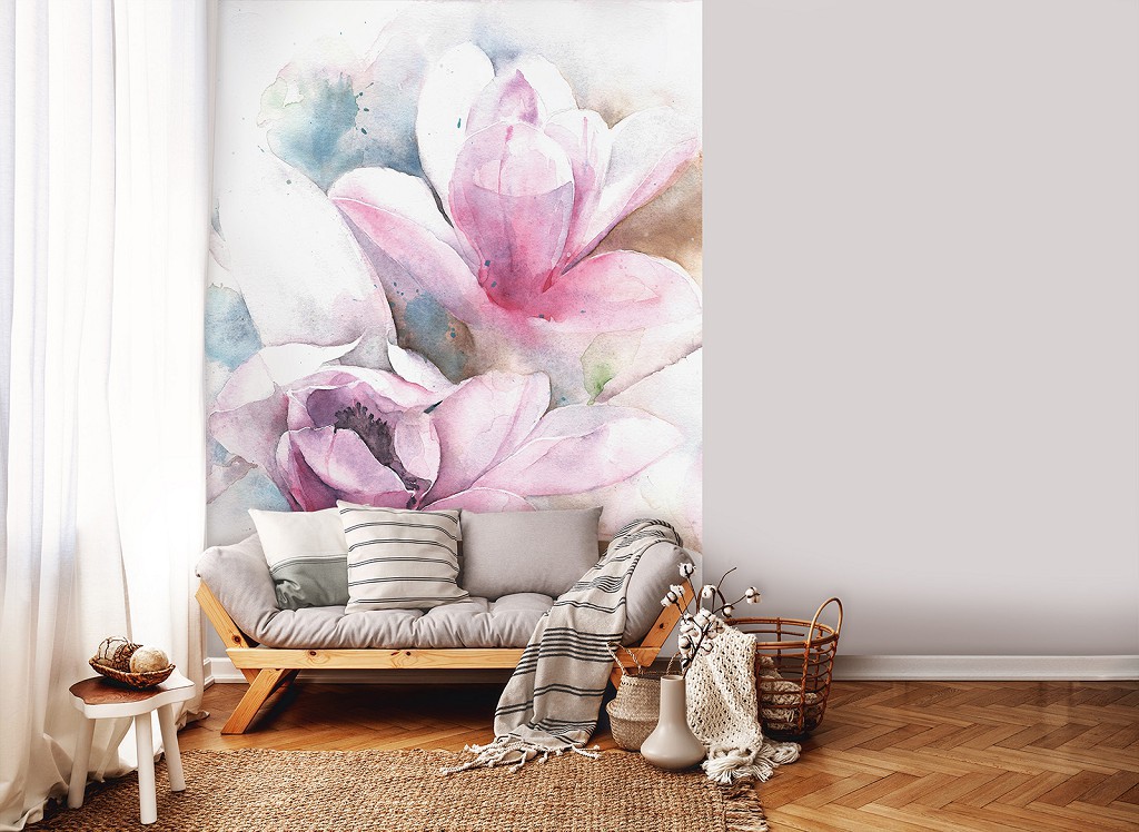 Флізелінові фото шпалери акварель 184x254 см Живопис - Пастельні квіти (13008V4A)+клей