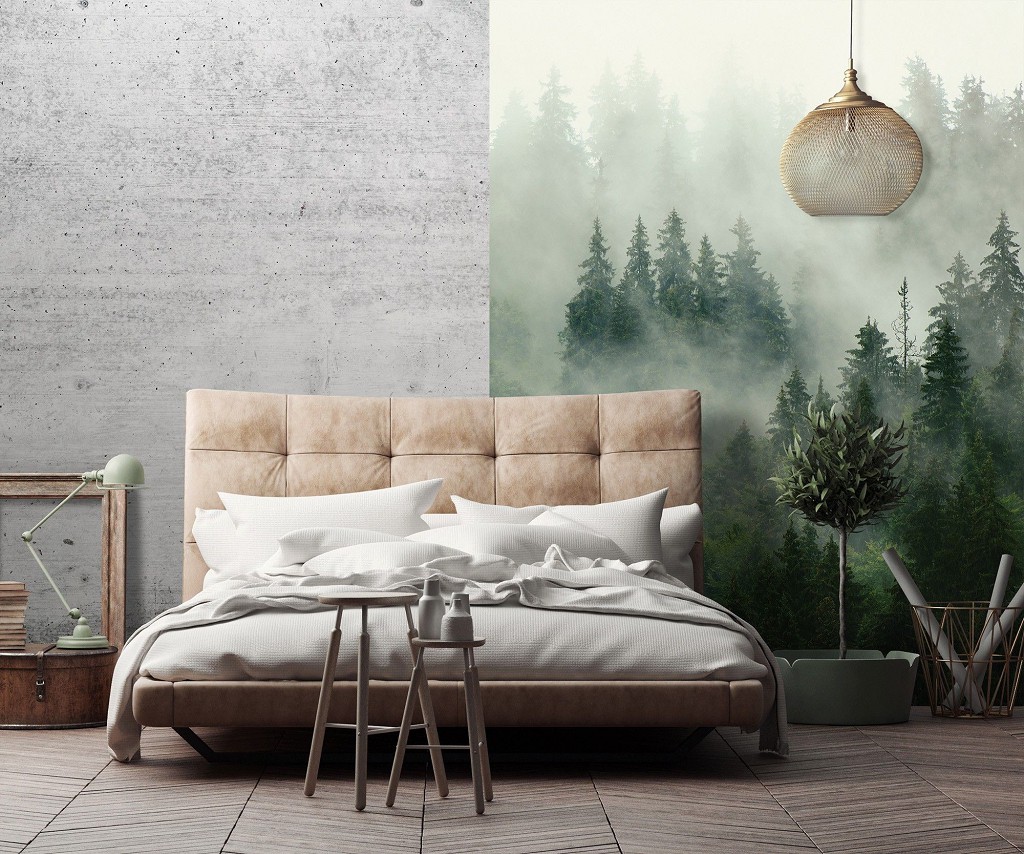 Флизелиновые фотообои зеленый туманный лес 206 x 275 см 3D Природа Пейзаж (13026VEA)+клей