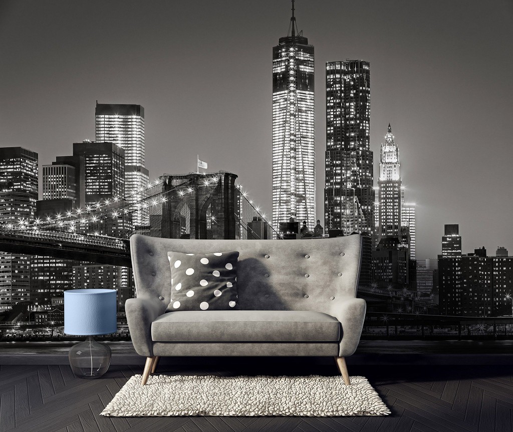 Флизелиновые фотообои для кухни 460x300 см город Нью-Йорк Ночной бруклинский мост (13032V12) +клей