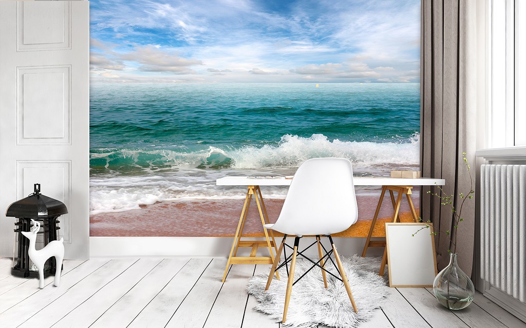 Флизелиновые 3д фотообои облака Вид на морской пляж (13034V)+клей