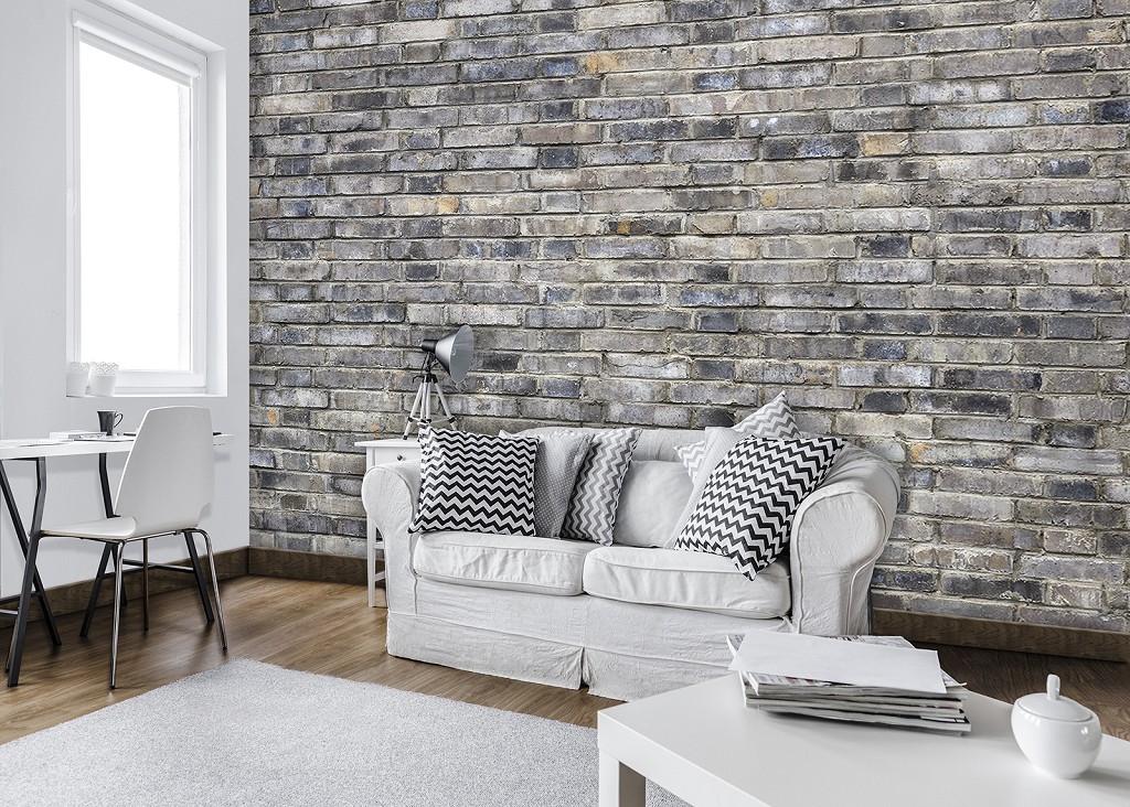 Флізелінові 3д фото шпалери сіра цегла 254x184 см (13035V4)+клей