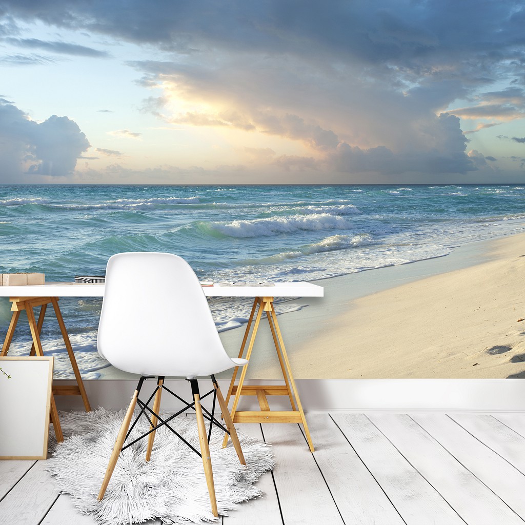 Флизелиновые фотообои облака 3D 416 x 254 см Светлый морской пляж (13037VEXXXL)+клей