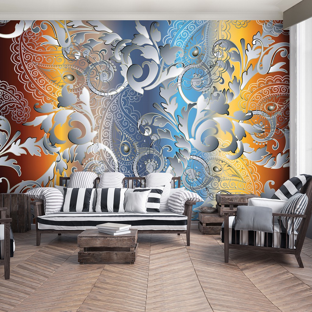 Флизелиновые фотообои абстракция 368x254 см Разноцветный орнамент (13044V8) +клей