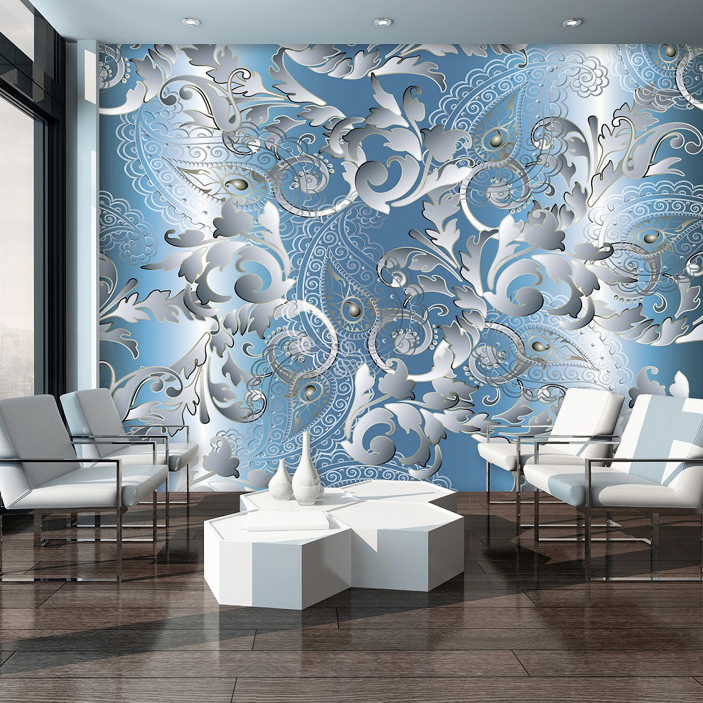 Флізелінові фотошпалери 416x254 см Орнамент у блакитних тонах (13045VEXXXL) +клей