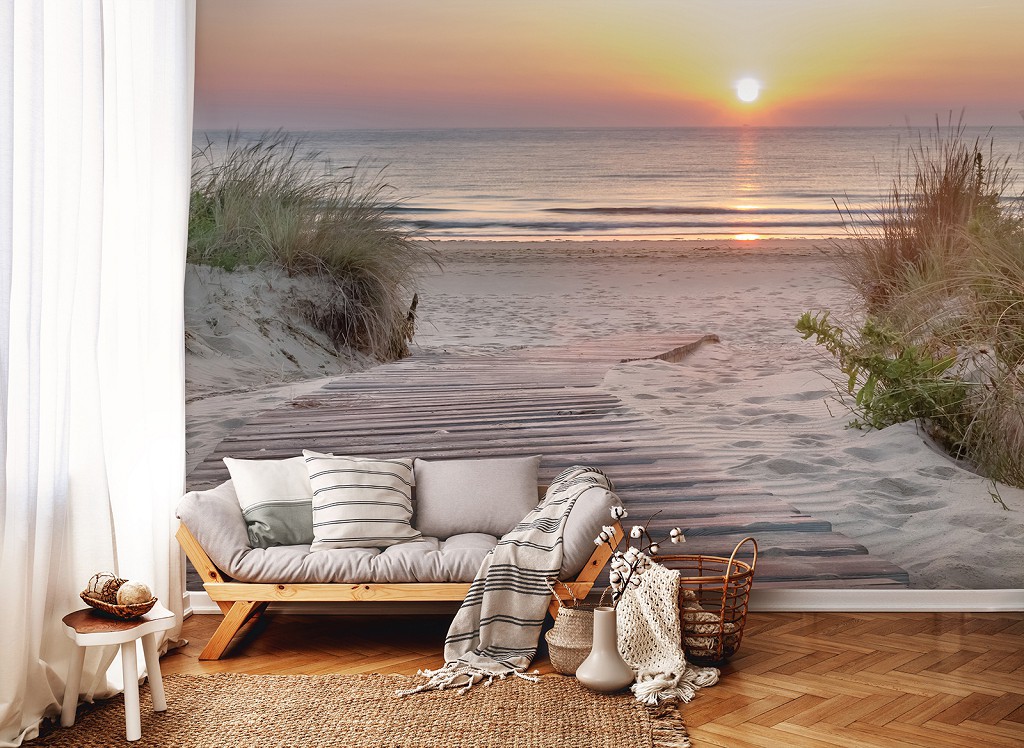 Флизелиновые 3д фотообои закат на море 312x219 см Дорожка к пляжу (13048VEXXL) +клей