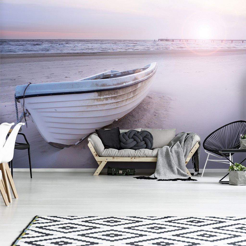 Флизелиновые фотообои с морем 3D 520 x 318 см Лодка на пляже (13050VEXXXXXL)+клей