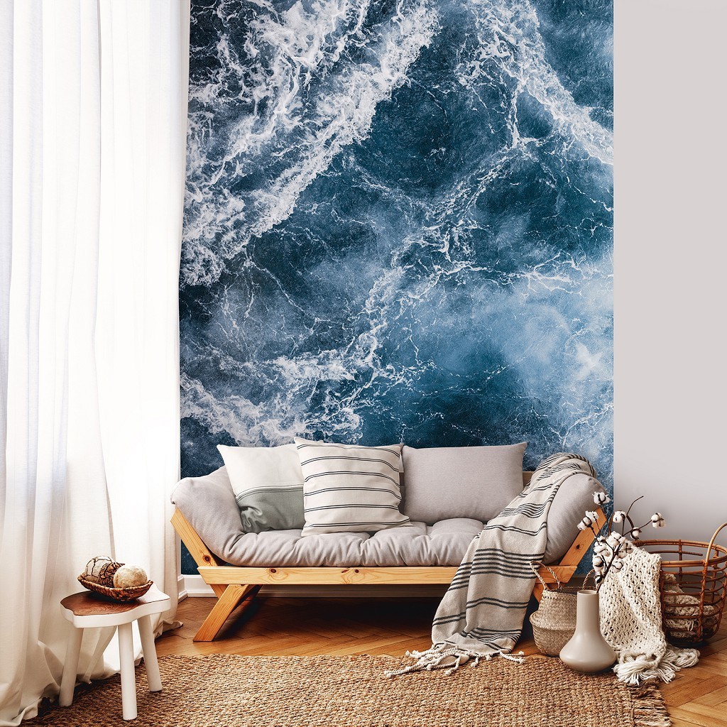 Флизелиновые фото обои море вид сверху 206 x 275 см Пенистые волны (13053VEA)+клей